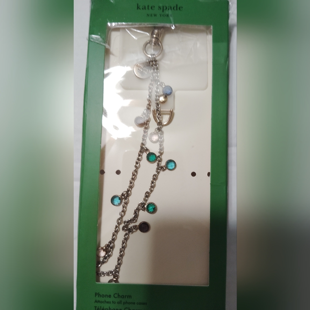 Kate Spade Silver Phone Charm with Blue and Green Accents